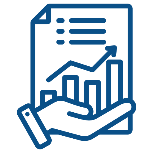 Icon of a hand holding a report with charts and graphs.